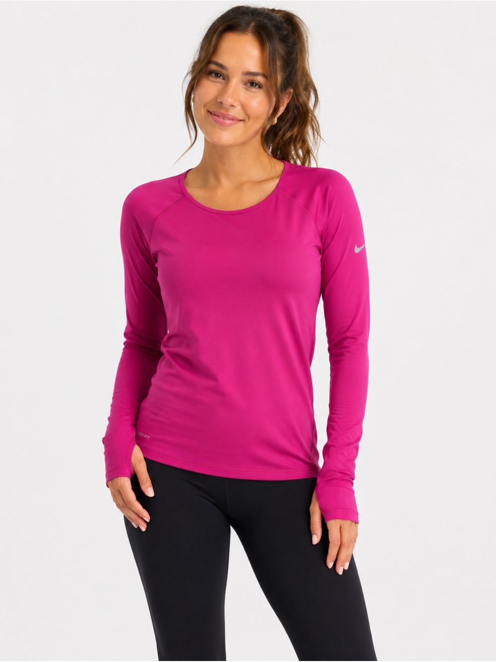 Nike Pro dri fit fushia microfleece lined long sleeve top yoga Athleisure Small - Picture 1 of 11
